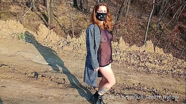 Boobs visible through the mesh dress